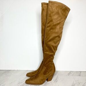 New! Marc Fisher Gwyneth Brown Faux Suede Heeled Over The Knee Boot 9M